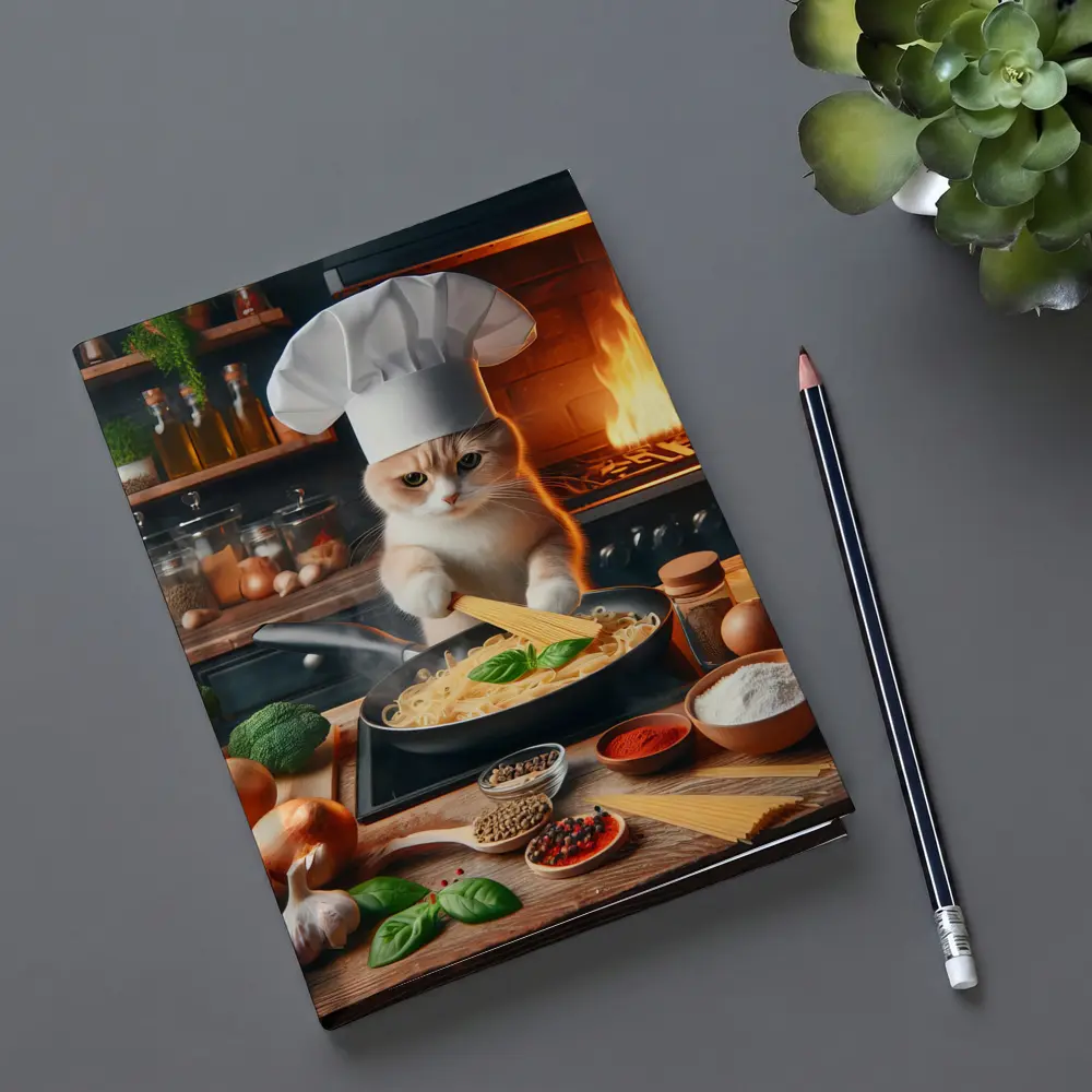 Cat Chef Cooking Pasta In Kitchen – Notebooks