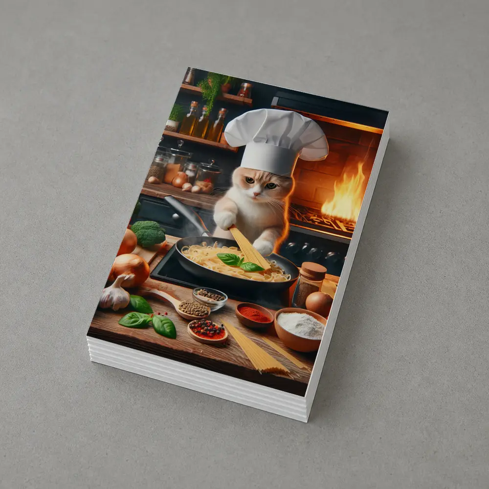 Cat Chef Cooking Pasta In Kitchen – Postcards