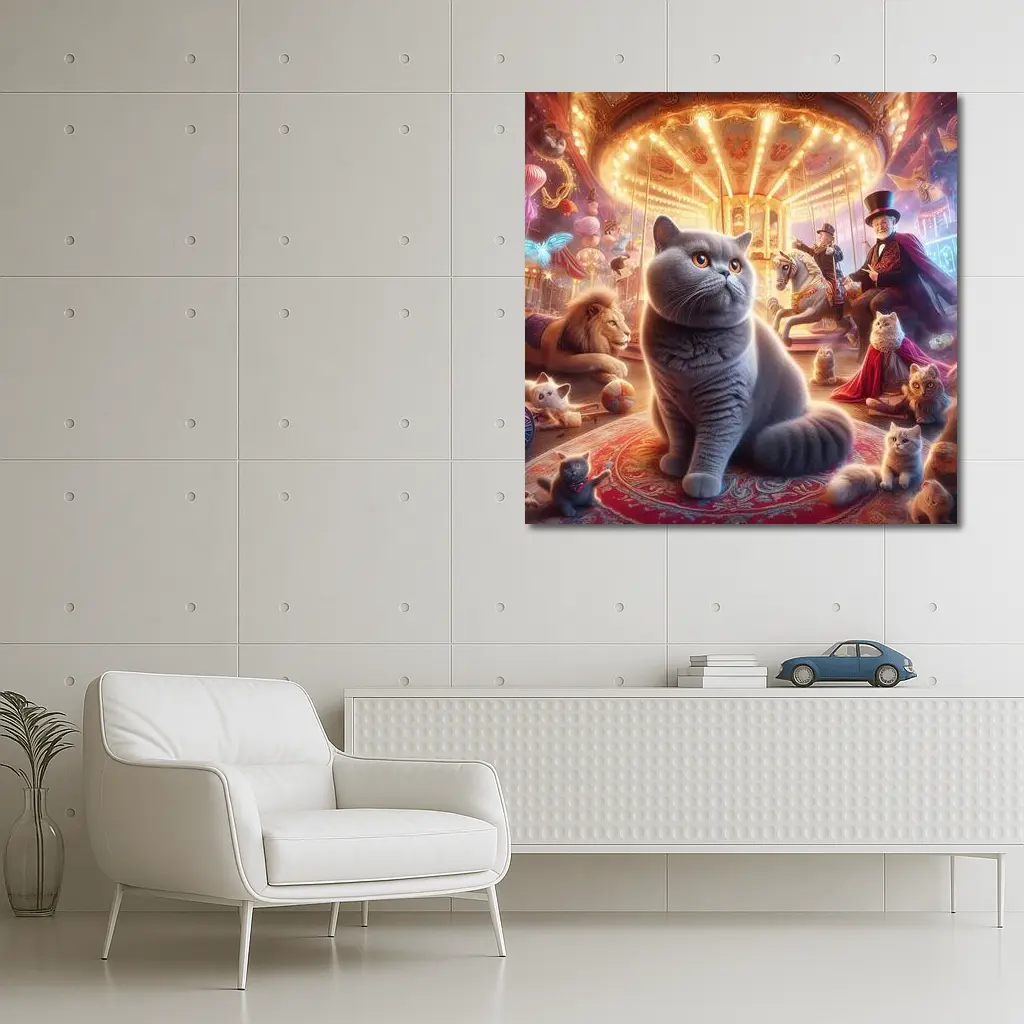 British Shorthair Cat Magical Carnival Scene – Wall Art