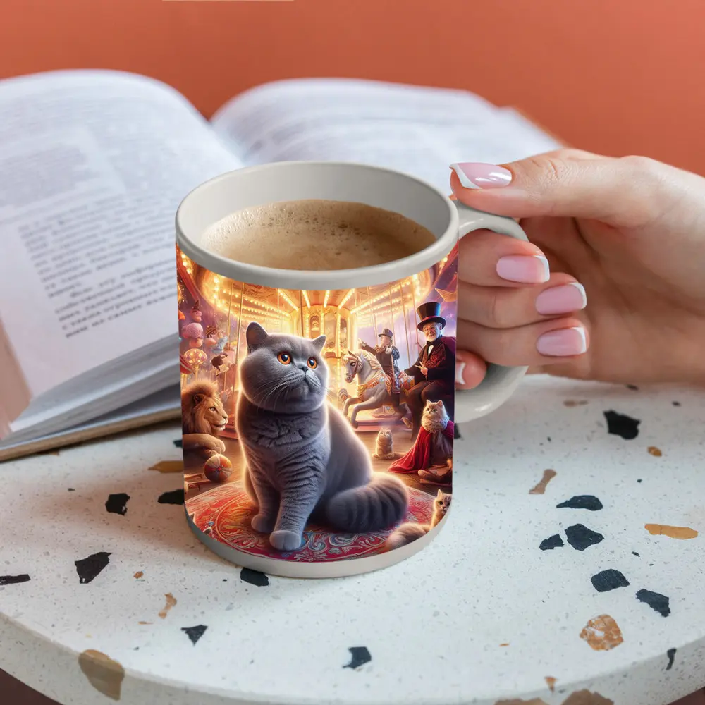 British Shorthair Cat Magical Carnival Scene – Mugs