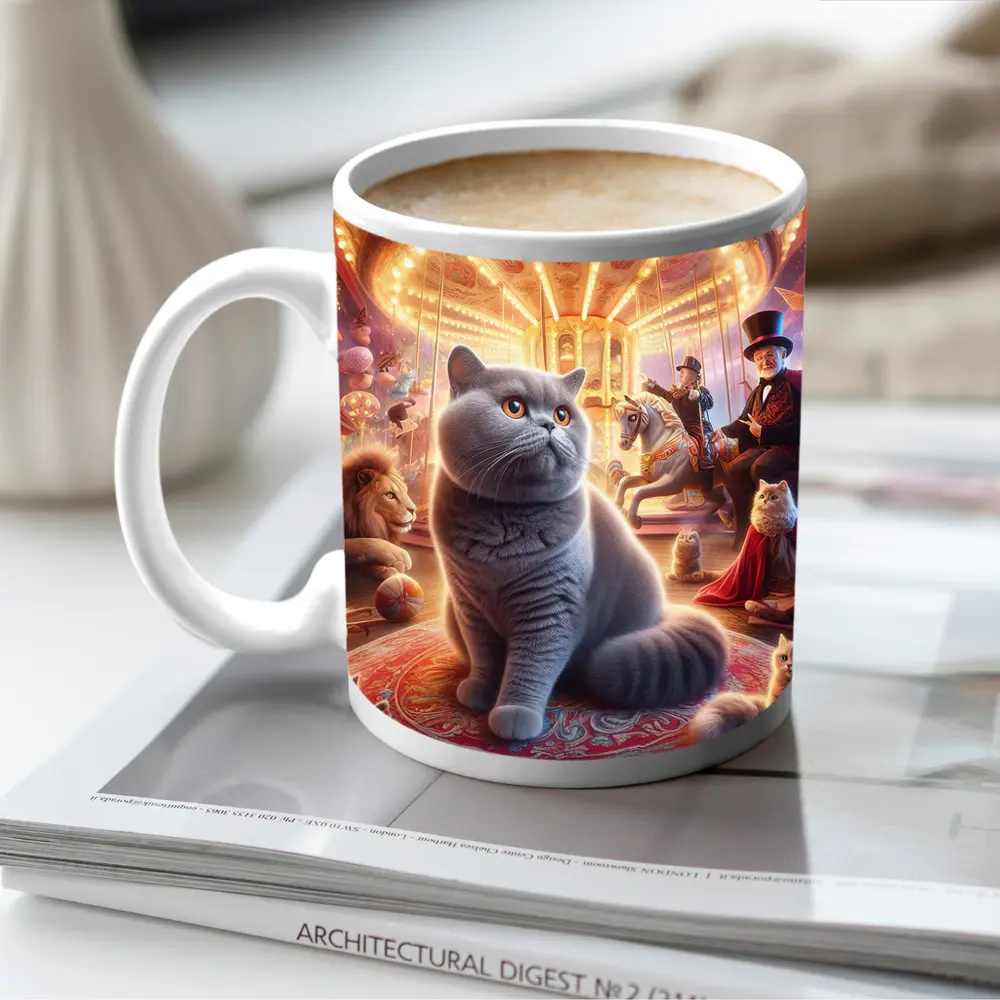 British Shorthair Cat Magical Carnival Scene – Mugs