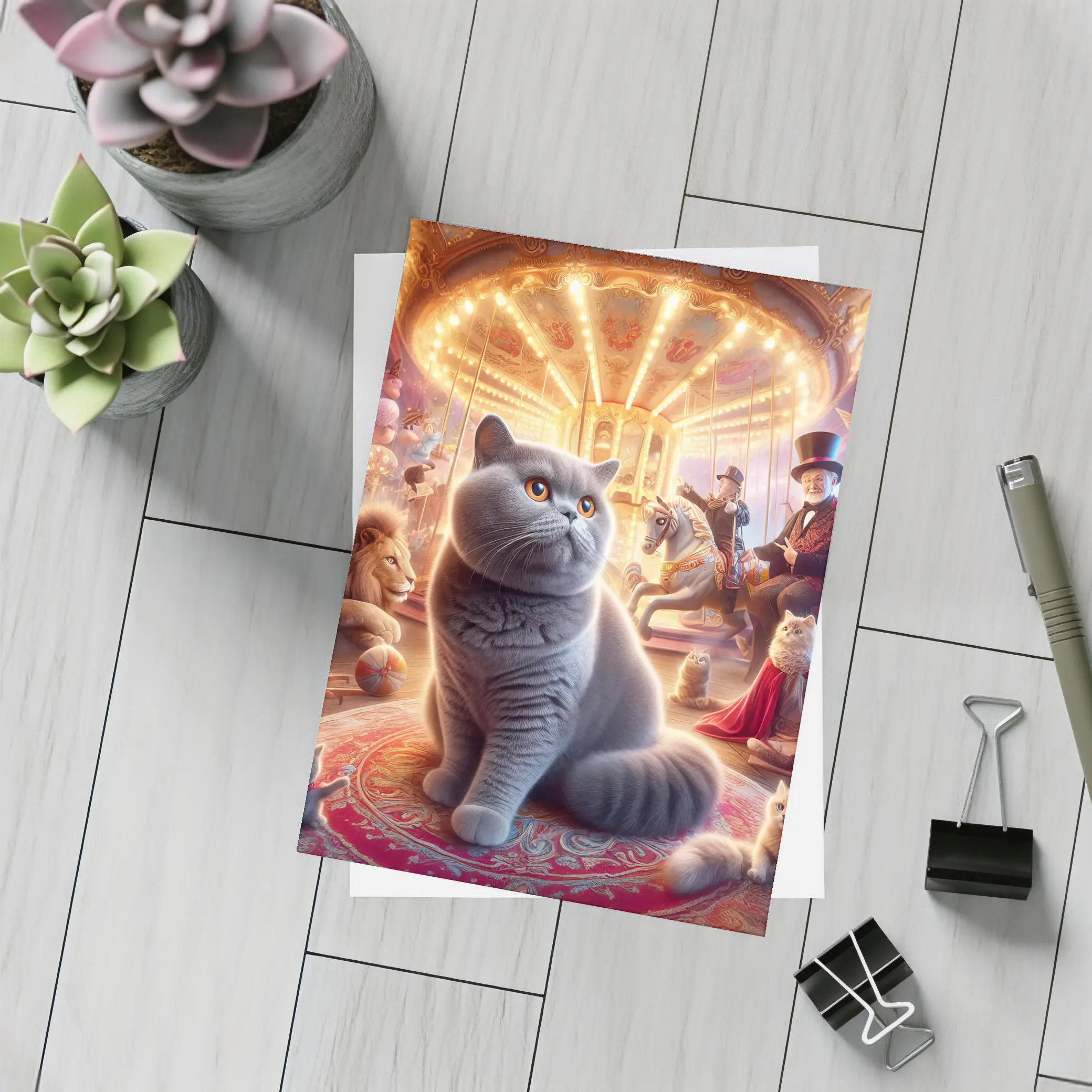 British Shorthair Cat Magical Carnival Scene – Postcards