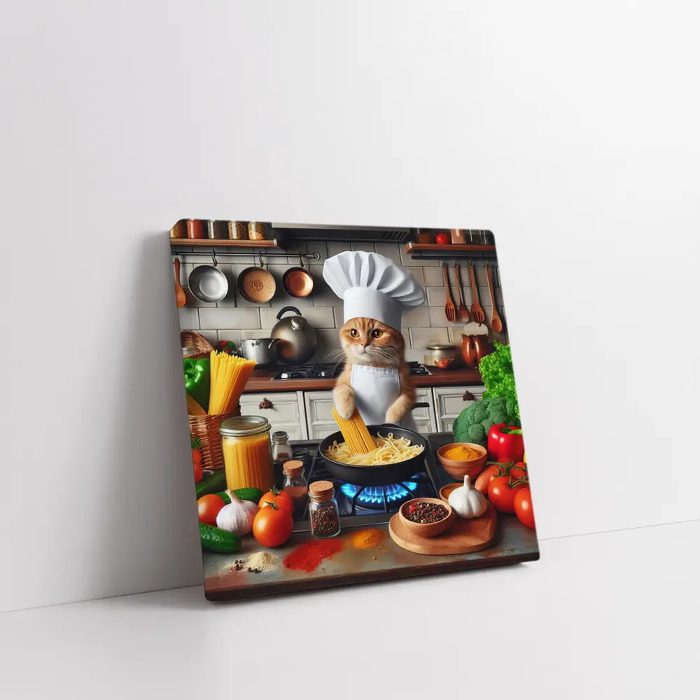 Orange Cat Chef Cooking Pasta Kitchen – Wall Art