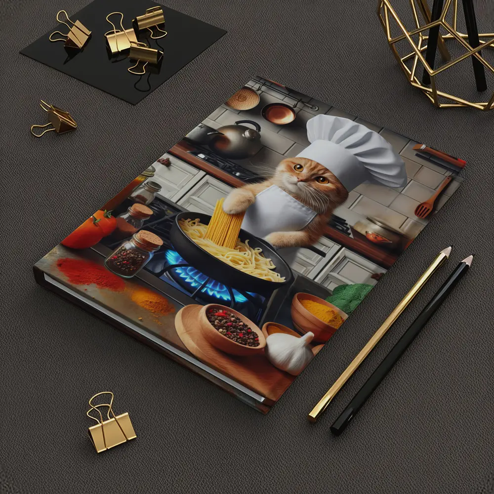 Orange Cat Chef Cooking Pasta Kitchen – Notebooks