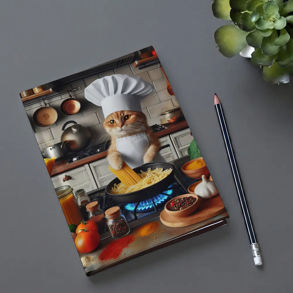 Orange Cat Chef Cooking Pasta Kitchen – Notebooks
