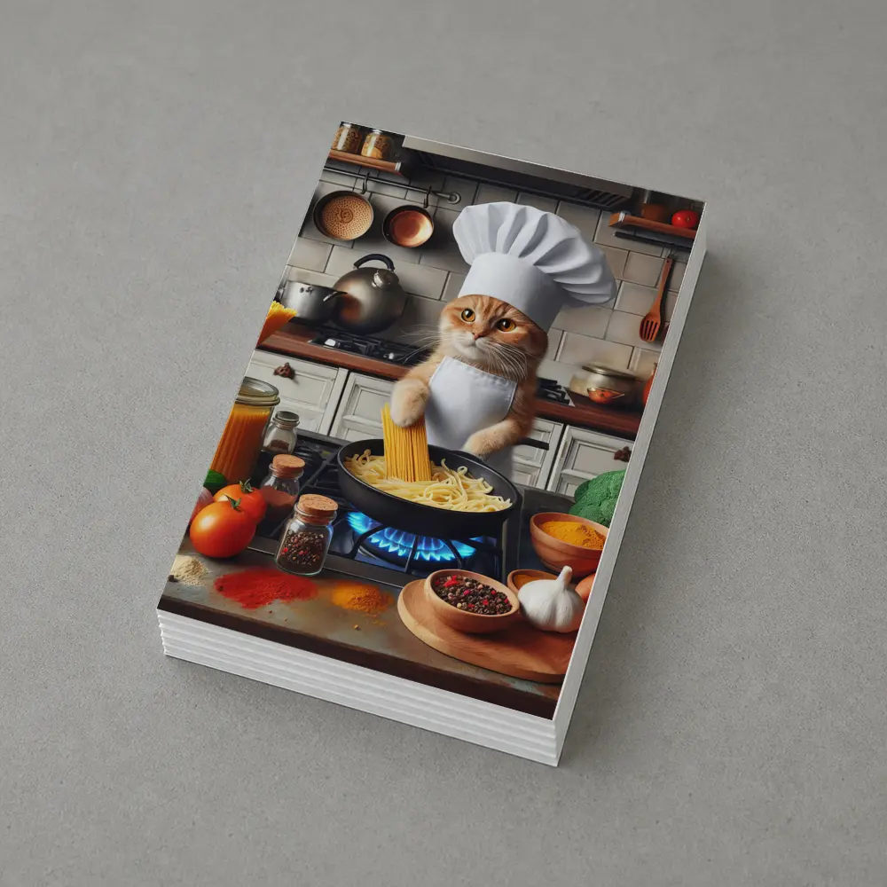 Orange Cat Chef Cooking Pasta Kitchen – Postcards