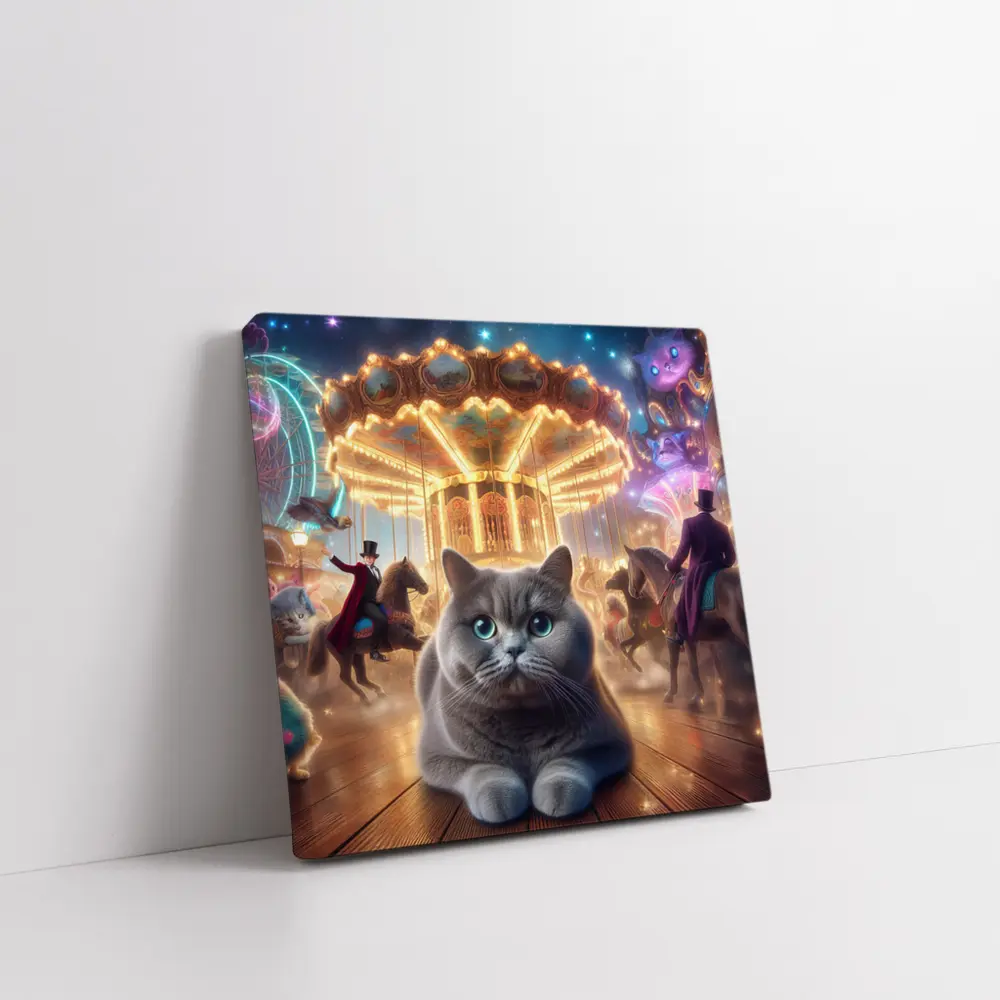 Gray British Shorthair Cat Carnival Fantasy Scene – Wall Art