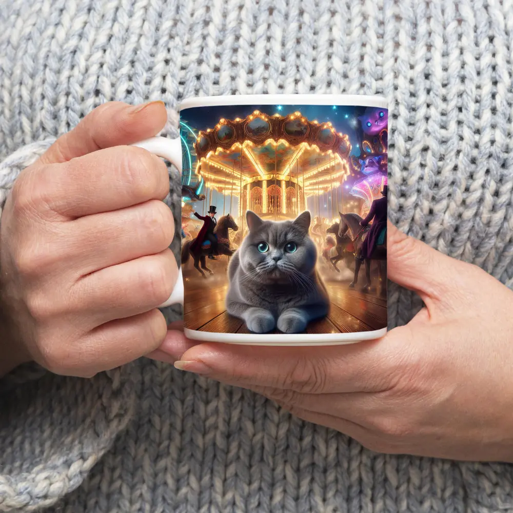 Gray British Shorthair Cat Carnival Fantasy Scene – Mugs