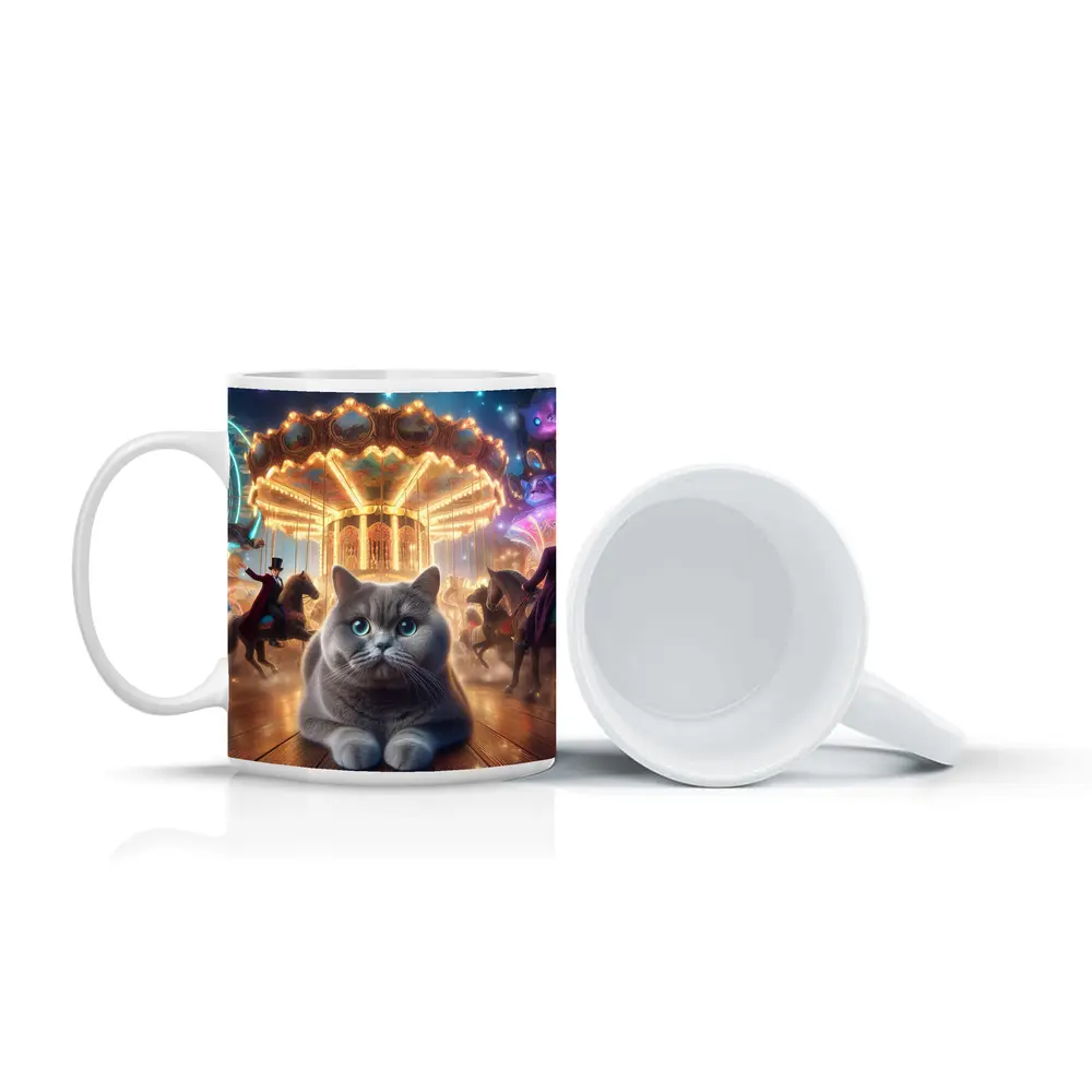 Gray British Shorthair Cat Carnival Fantasy Scene – Mugs