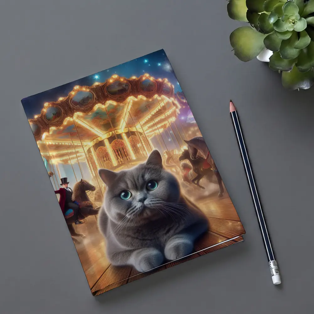 Gray British Shorthair Cat Carnival Fantasy Scene – Notebooks