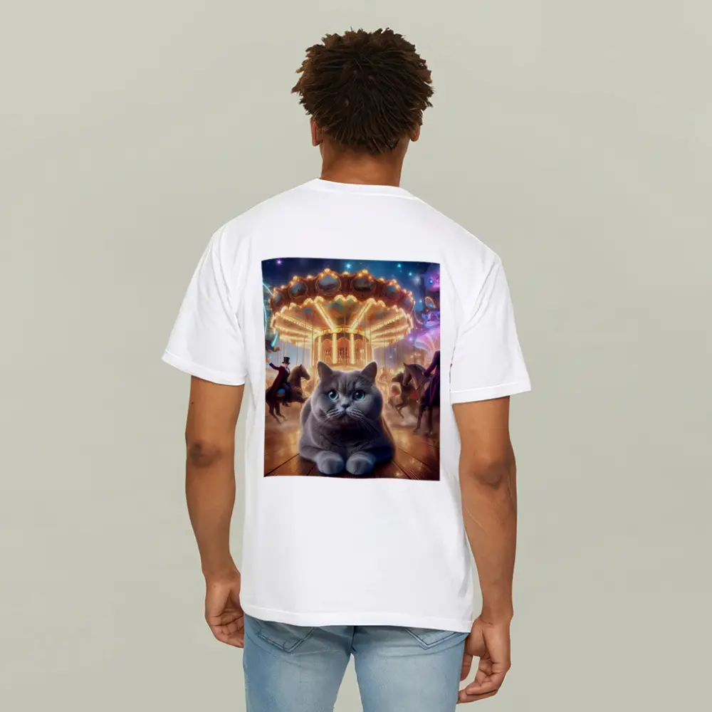 Gray British Shorthair Cat Carnival Fantasy Scene – T-Shirts
