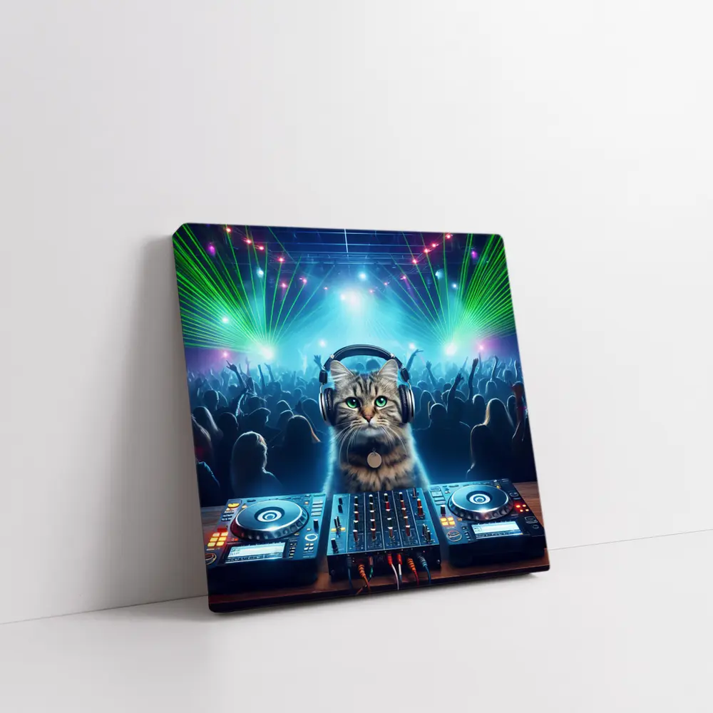 Tabby Cat DJ Club Neon Laser Party – Wall Art