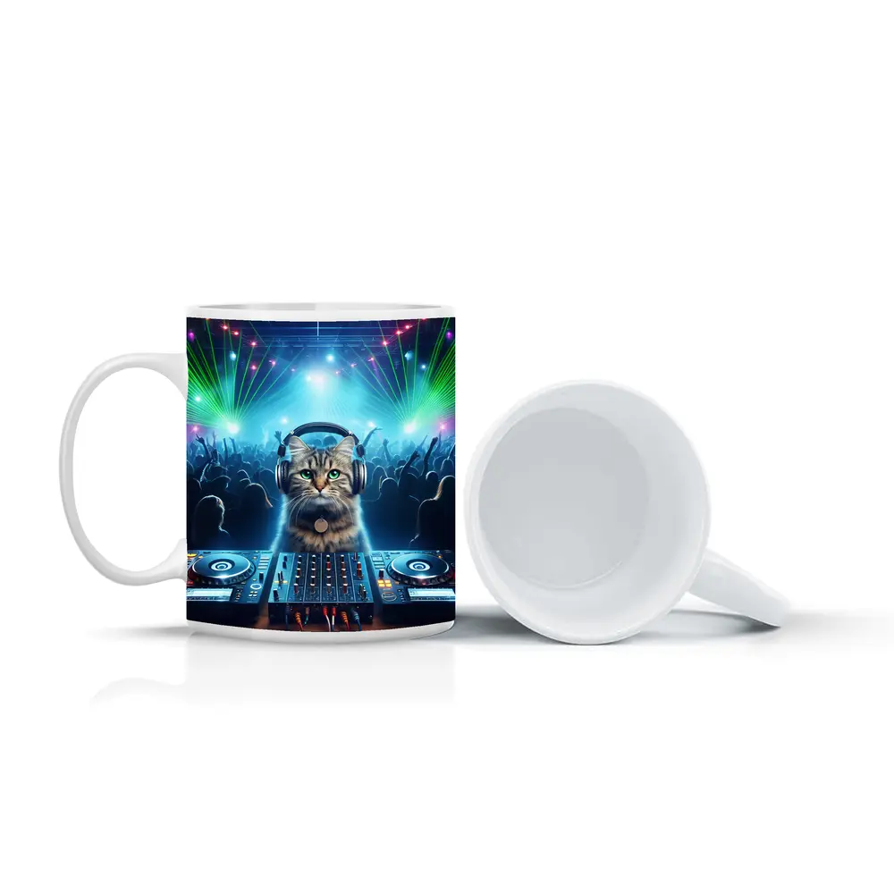 Tabby Cat DJ Club Neon Laser Party – Mugs