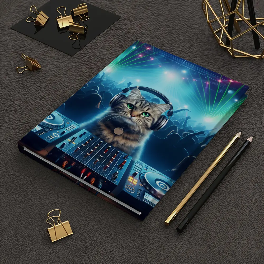 Tabby Cat DJ Club Neon Laser Party – Notebooks