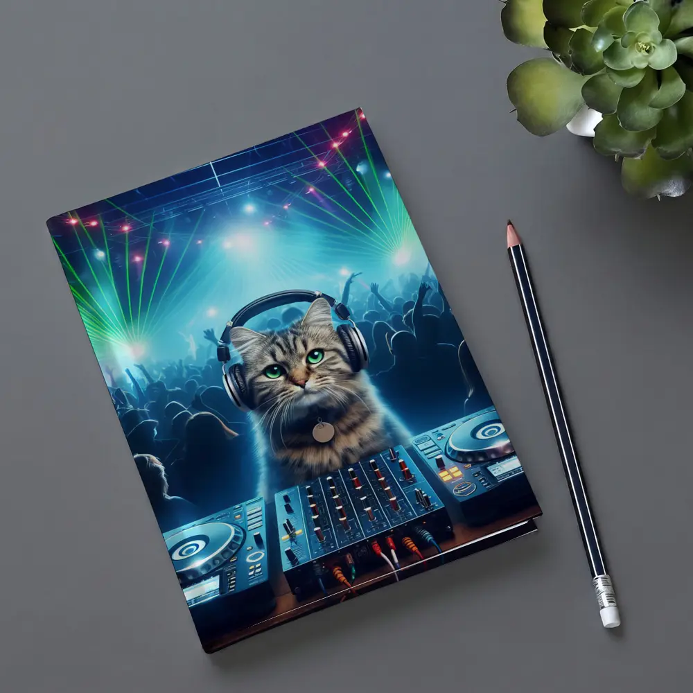 Tabby Cat DJ Club Neon Laser Party – Notebooks