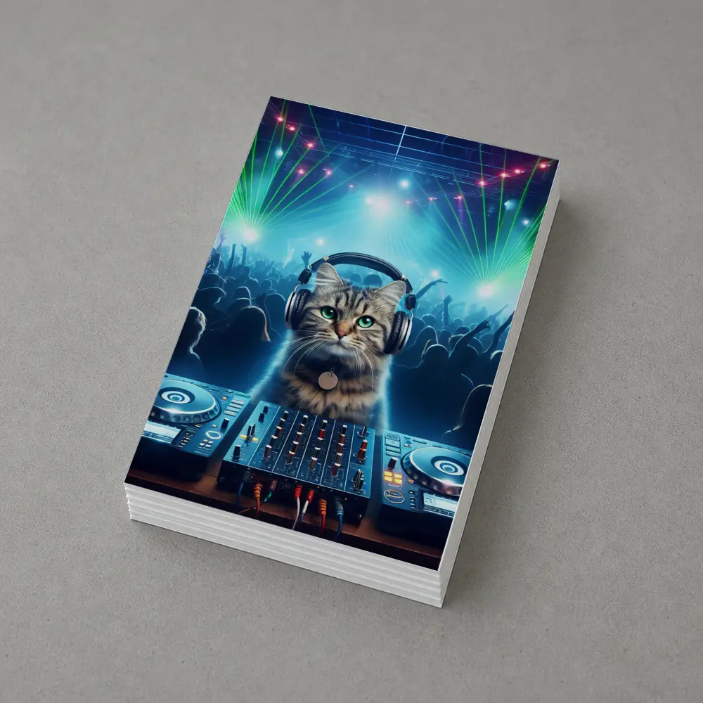 Tabby Cat DJ Club Neon Laser Party – Postcards