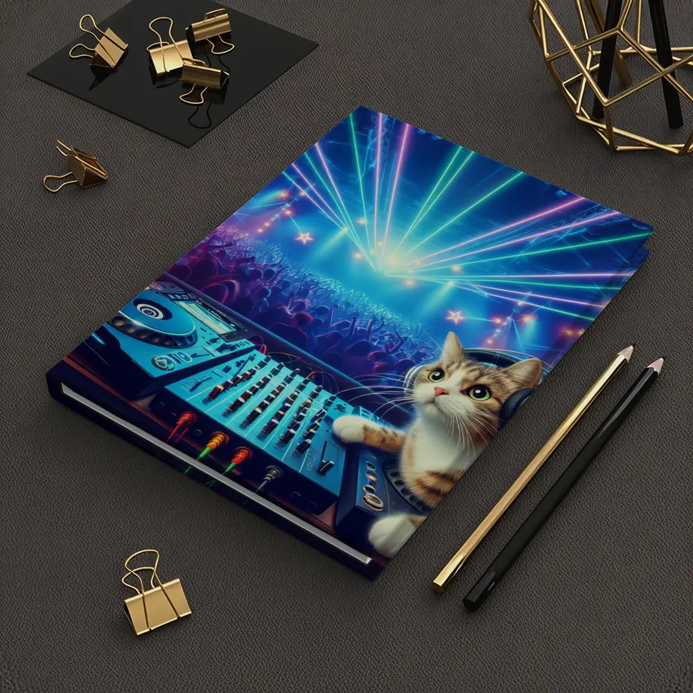 DJ Cat Headphones Neon Concert Crowd – Notebooks