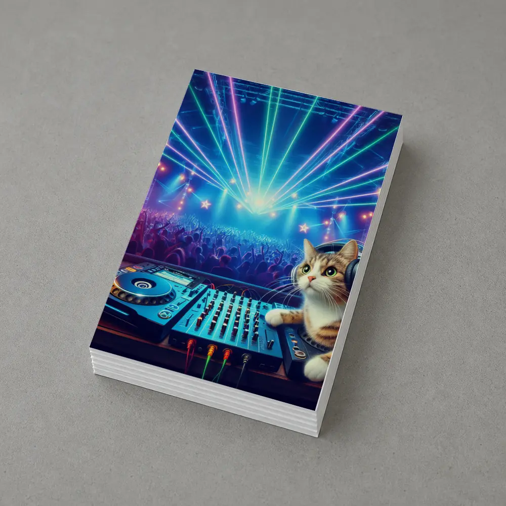 DJ Cat Headphones Neon Concert Crowd – Postcards