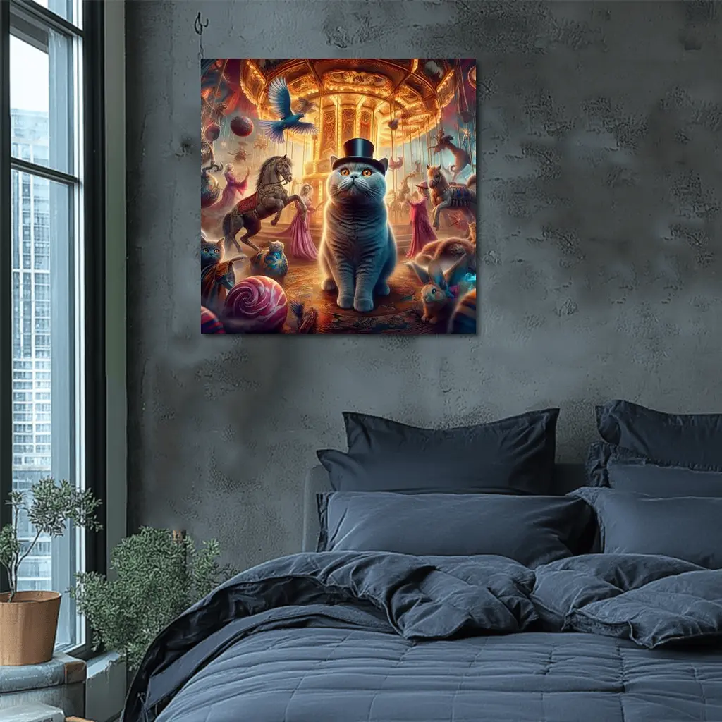 British Shorthair Cat Carousel Fantasy Scene – Wall Art
