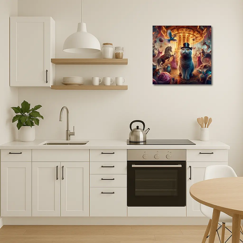 British Shorthair Cat Carousel Fantasy Scene – Wall Art