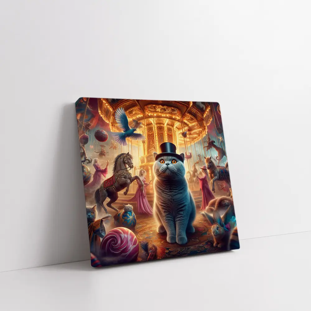 British Shorthair Cat Carousel Fantasy Scene – Wall Art