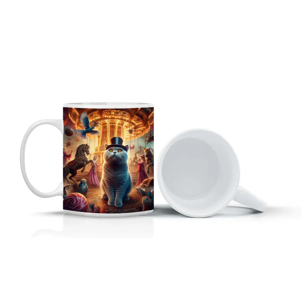 British Shorthair Cat Carousel Fantasy Scene – Mugs