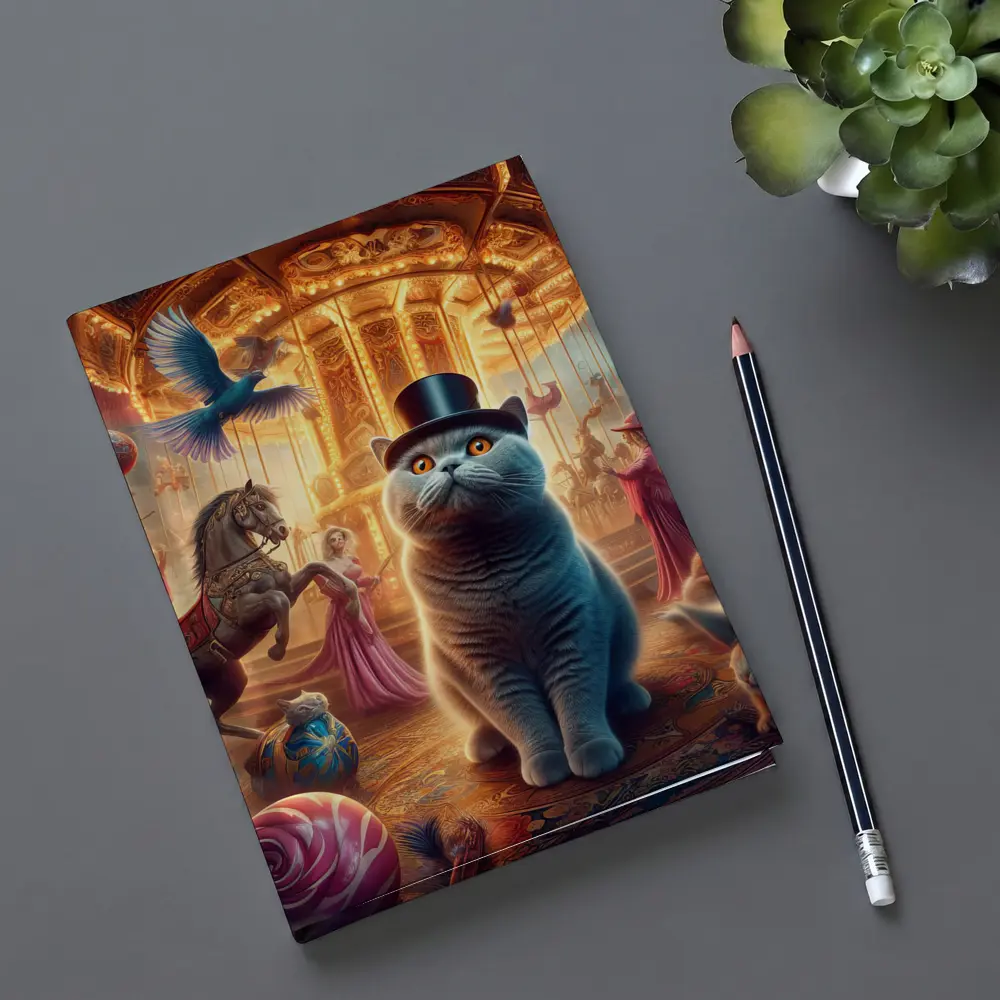 British Shorthair Cat Carousel Fantasy Scene – Notebooks