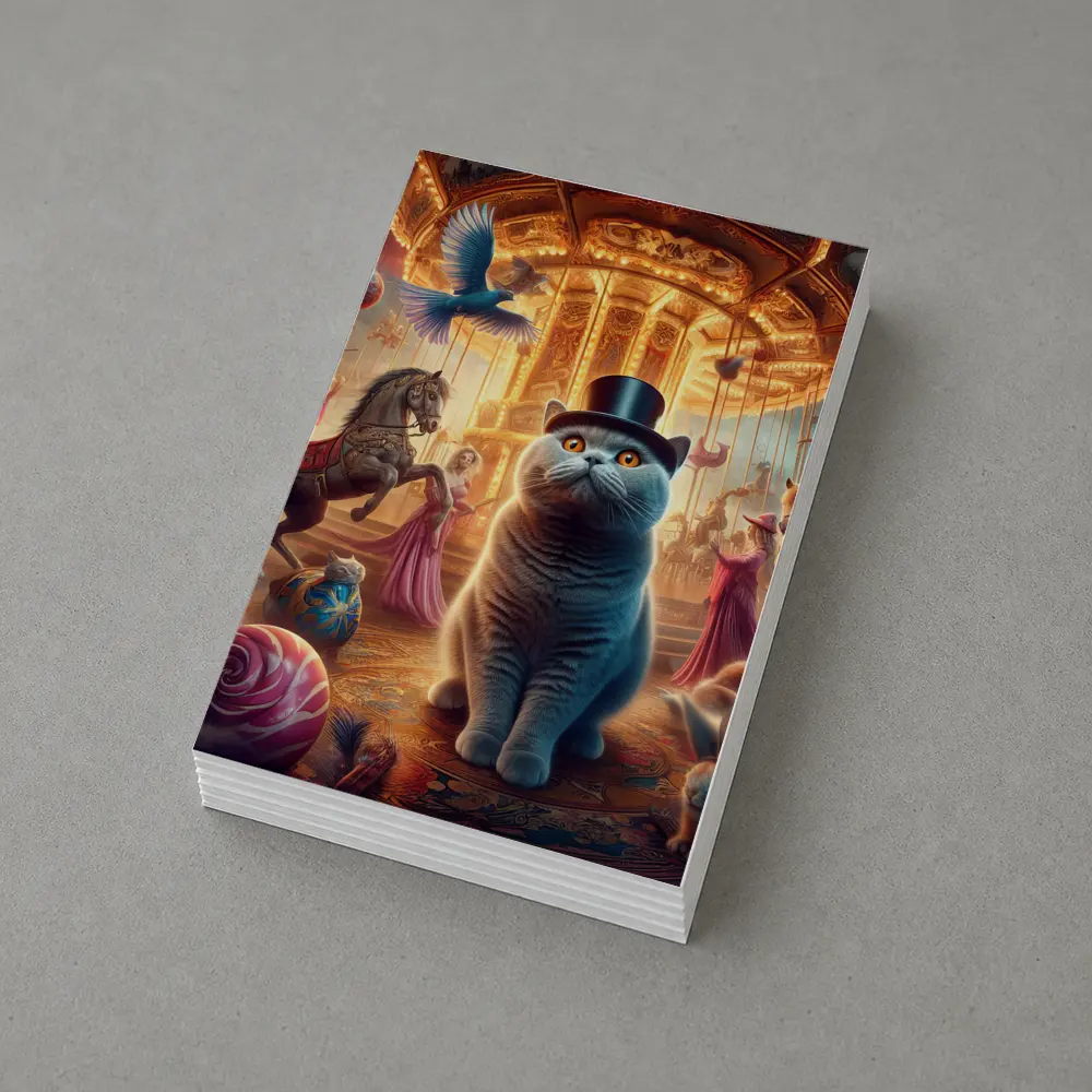 British Shorthair Cat Carousel Fantasy Scene – Postcards