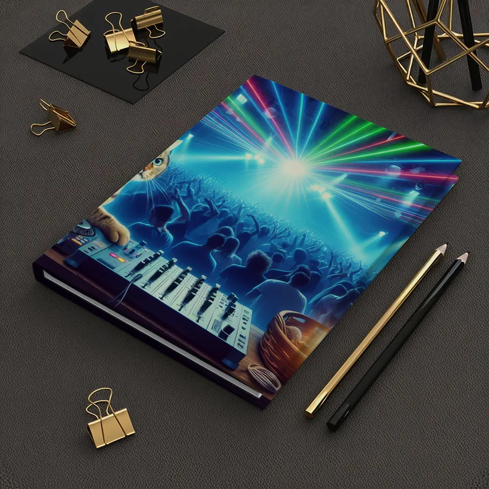 Tabby Cat DJ Mixing Neon Club – Notebooks