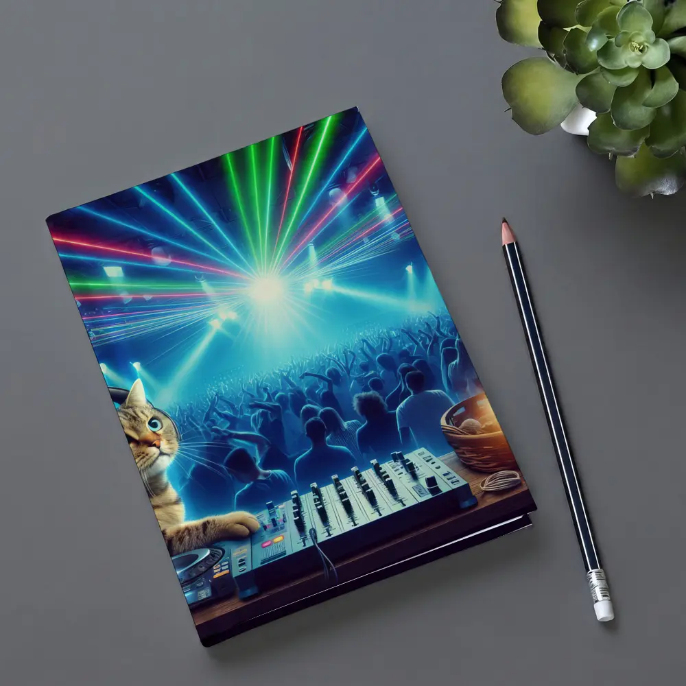 Tabby Cat DJ Mixing Neon Club – Notebooks