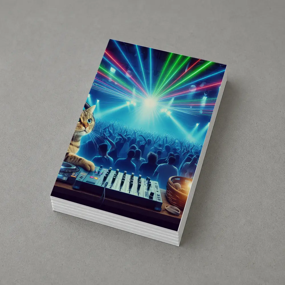 Tabby Cat DJ Mixing Neon Club – Postcards