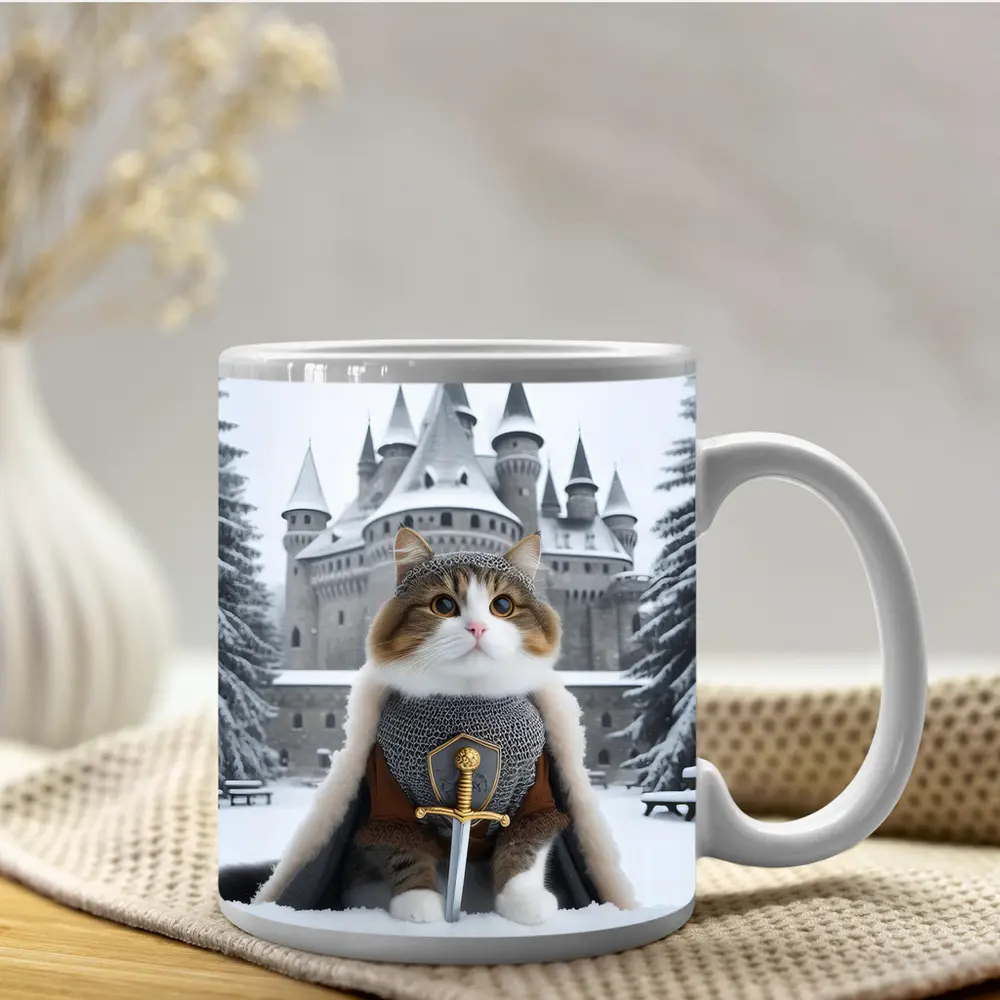 Knight Cat in Armor Winter Castle – Mugs
