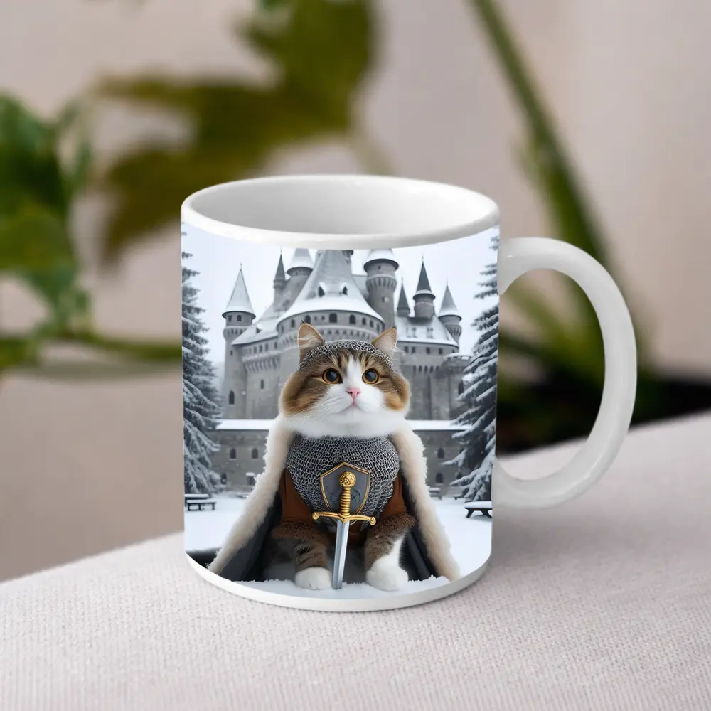Knight Cat in Armor Winter Castle – Mugs