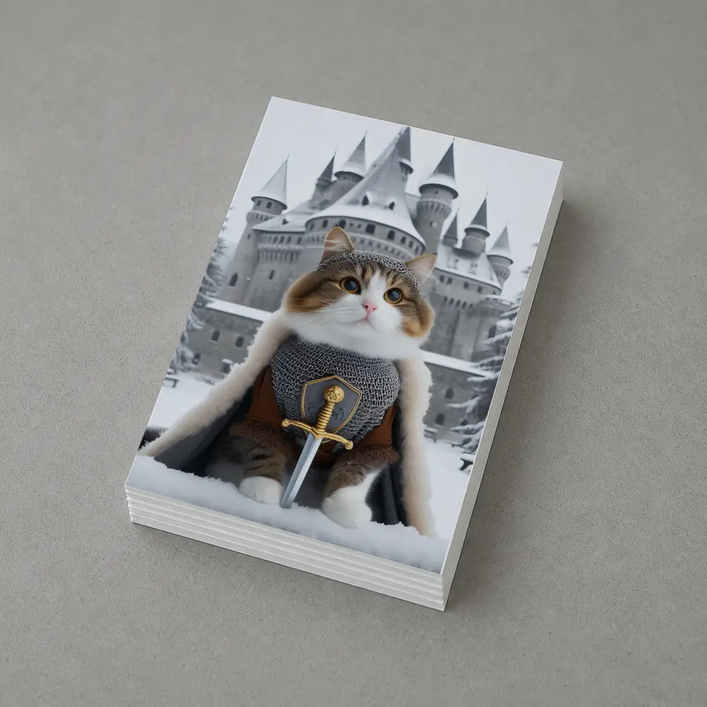 Knight Cat in Armor Winter Castle – Postcards