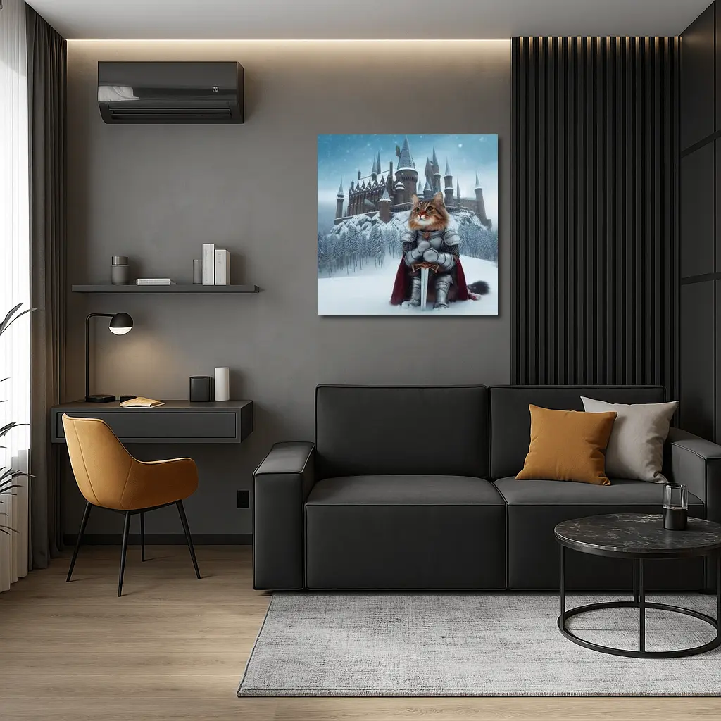 Knight Cat in Armor Winter Castle – Wall Art
