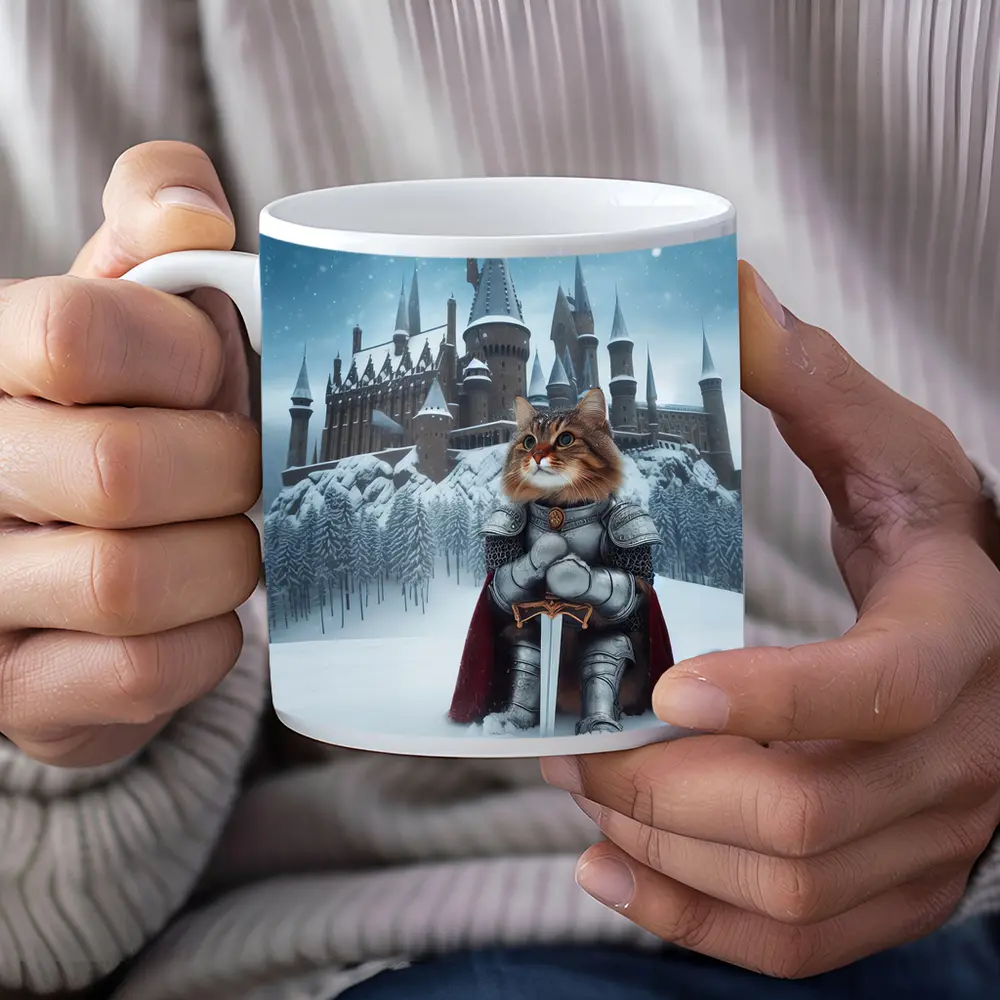 Knight Cat in Armor Winter Castle – Mugs