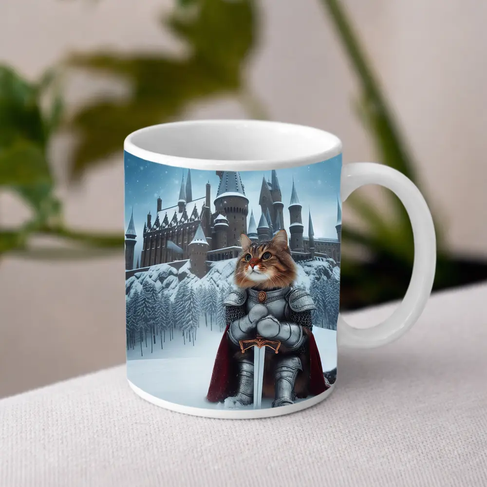 Knight Cat in Armor Winter Castle – Mugs