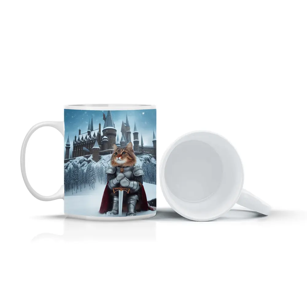 Knight Cat in Armor Winter Castle – Mugs