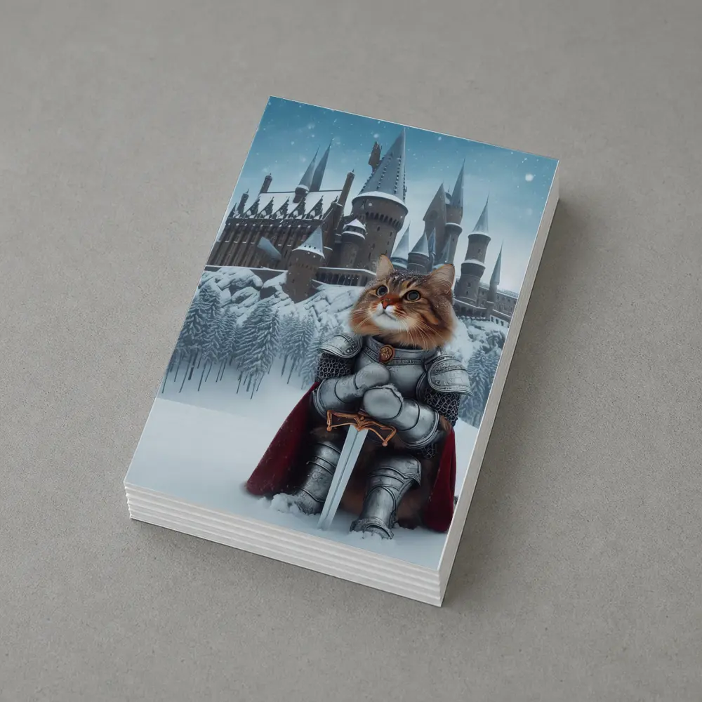 Knight Cat in Armor Winter Castle – Postcards