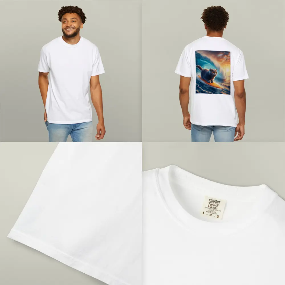 British Shorthair Cat Surfing Ocean Waves Sunset – T-Shirts