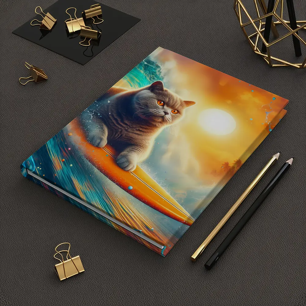 British Shorthair Cat Surfing Ocean Wave – Notebooks