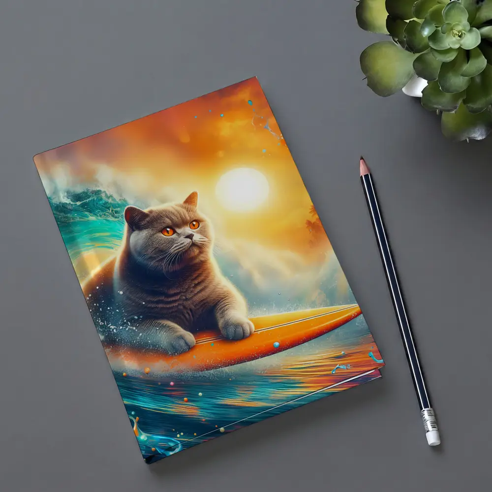British Shorthair Cat Surfing Ocean Wave – Notebooks