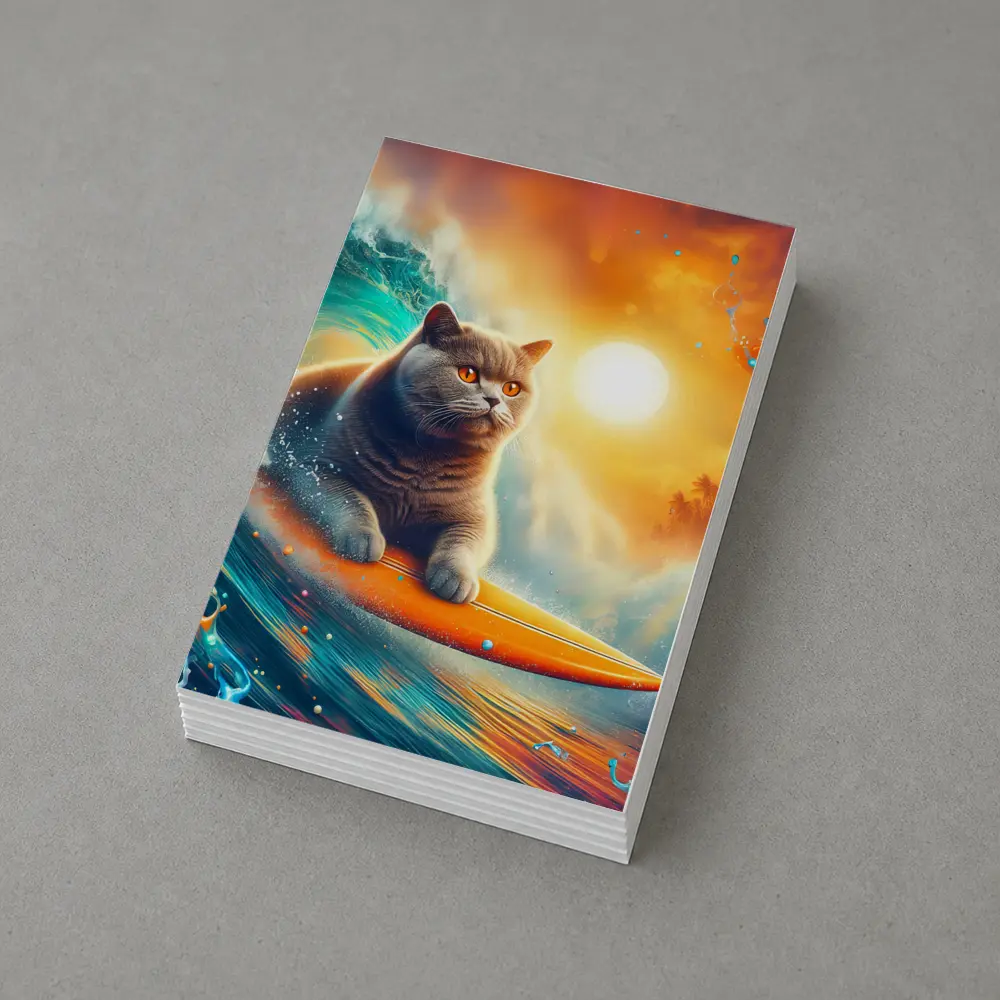 British Shorthair Cat Surfing Ocean Wave – Postcards