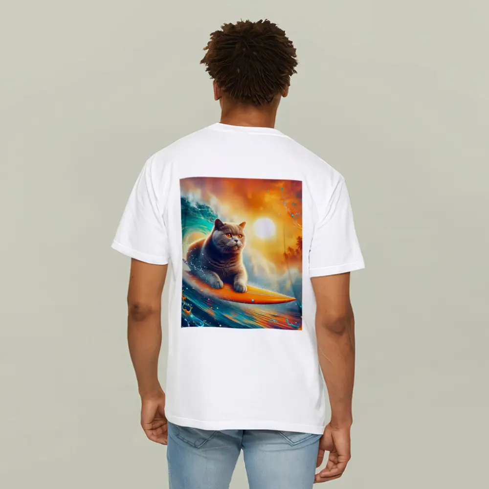 British Shorthair Cat Surfing Ocean Wave – T-Shirts