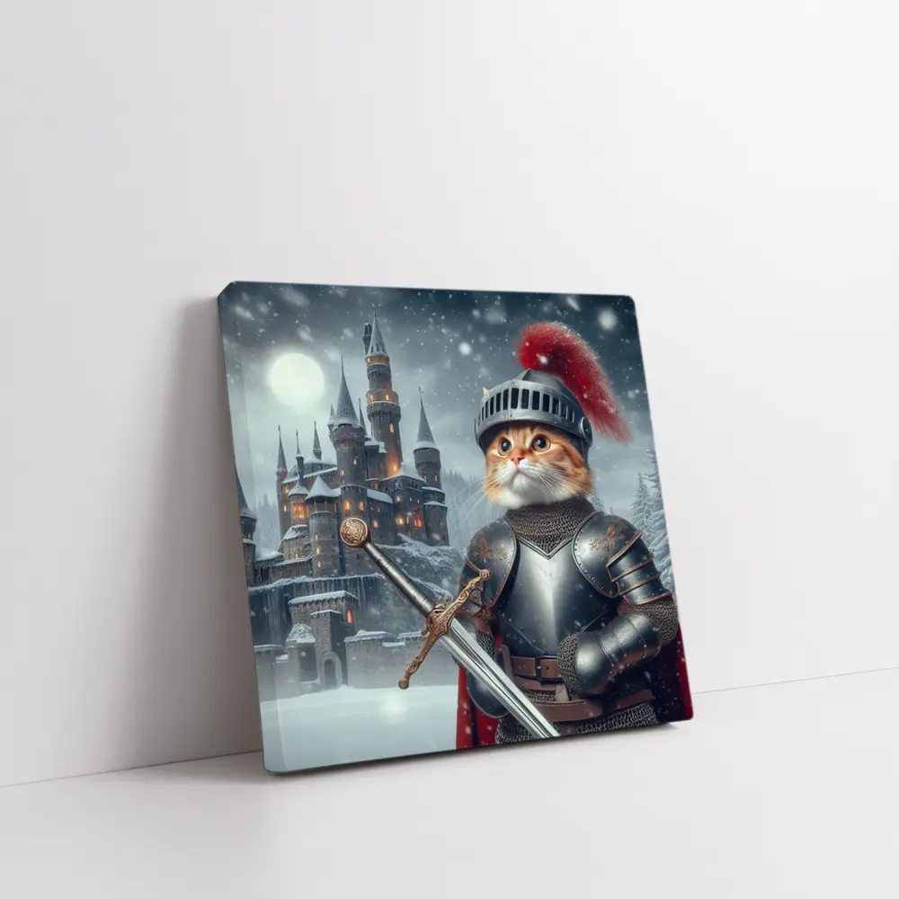 Orange Cat Knight Armor Snowy Castle – Wall Art
