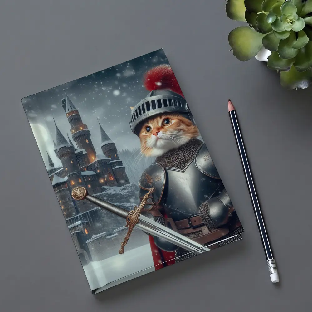 Orange Cat Knight Armor Snowy Castle – Notebooks