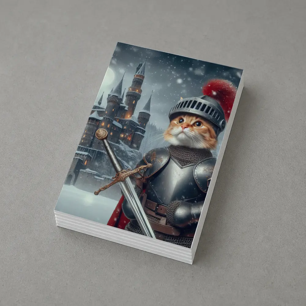 Orange Cat Knight Armor Snowy Castle – Postcards