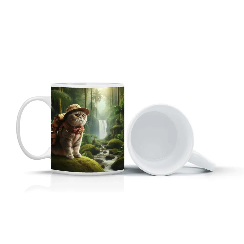 Scottish Fold Cat Explorer Jungle Waterfall – Mugs