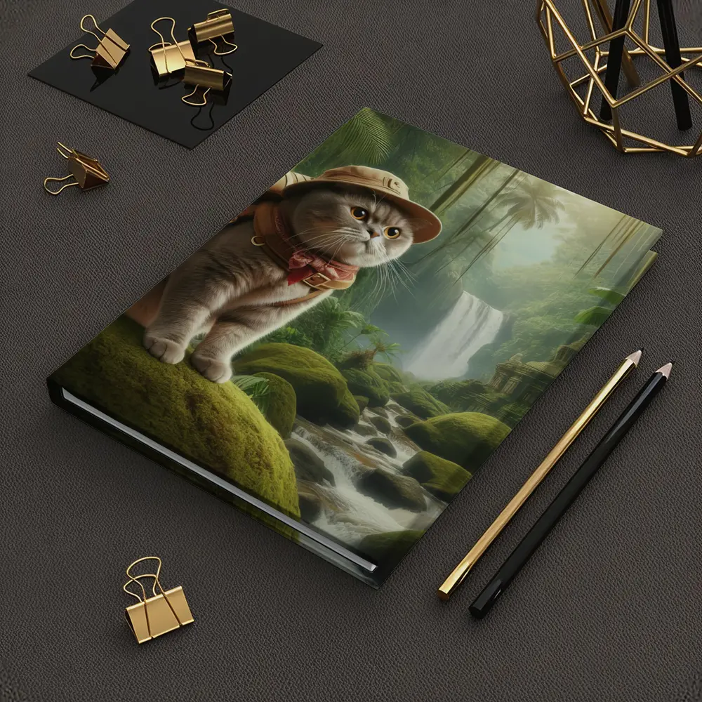 Scottish Fold Cat Explorer Jungle Waterfall – Notebooks