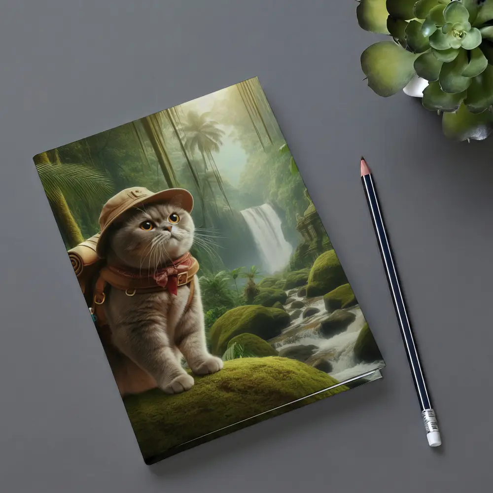 Scottish Fold Cat Explorer Jungle Waterfall – Notebooks